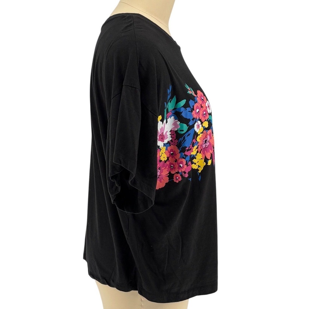 Woman Within T-Shirt Black Floral Graphic Short Sleeve Relaxed Fit L 18/20 - Picture 3 of 6